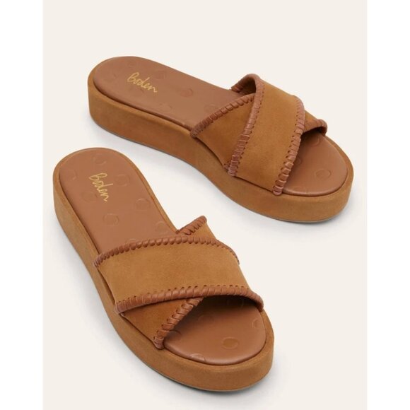 Boden Suede Platform‎ Flatform Sandals Criss Cross Whipstitch Brown EU 41 US 9.5 - Picture 1 of 11